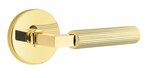 Emtek L-Square Straight Knurled 5209 Select Brass Privacy Leverset with Disk Rosette for Right Handed Doors product