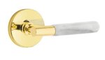 Emtek T-Bar White Marble 5209 Select Brass Privacy Leverset with Disk Rosette for Right Handed Doors product