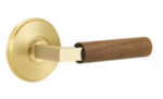 Emtek L-Square Dark Walnut 8210 Select Brass Privacy Leverset with Watford Rosette for Right Handed Doors product